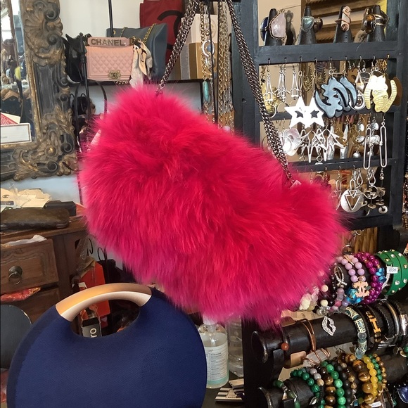 UGG Pink Fluff Momma Fur Muffler Chain Bag